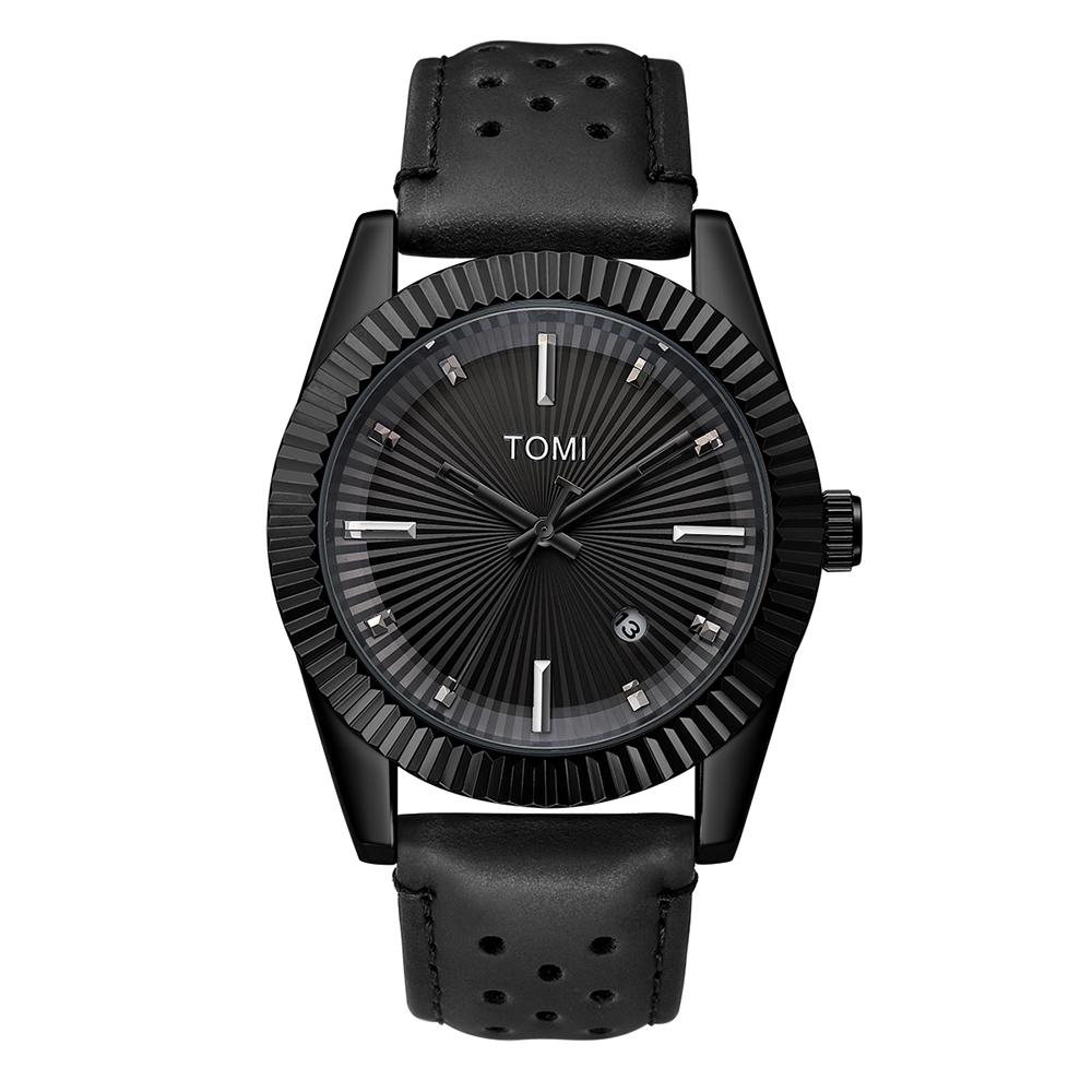 TOMI Reloj clásico de para hombre y mujer Reloj de cuarzo de cuero marrón con calendario de negocios de tendencia versátil: Negro