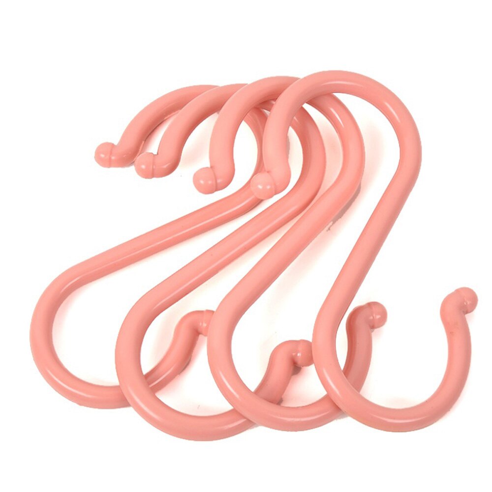 4/8pcs Practical Plastic Bucket Hook S Shape Clothing Rack Kitchen Railing S Hanger Kitchen Hooks: 4Pcs Pink L