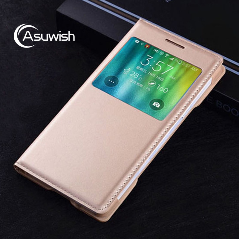 Funda de teléfono de cuero con tapa inteligente Asuwish para Samsung Galaxy A5 A 5 7 A7 A52015 SM A500 A500F A700 A700F SM-A500F View