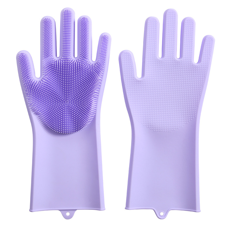 1 paire de gants de nettoyage de vaisselle magique en caoutchouc de Silicone gant de lavage de vaisselle pour ménage épurateur cuisine outil propre gommage: VIOLET