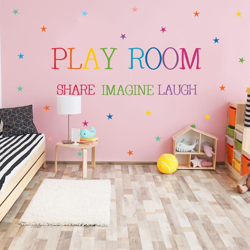 Legeværelse vægkunst - farverigt inspirerende bogstaver med stjerner mærkat klistermærke til klasseværelse legerum dekoration