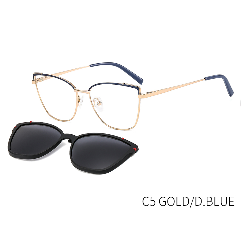 CEOFY – lunettes de soleil rétro polarisées en métal œil de chat pour femmes, monture de lunettes optique pour myopie, Prescription avec Clip,: B23108C5