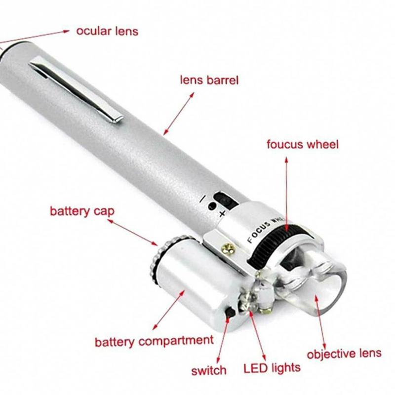 100x Draagbare Microscoop Loupe Met Licht Multifunctionele Pocket Led Verstelbare Focal Vergrootglas Tool Mini Zoom Handheld