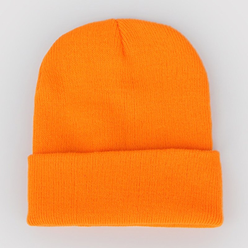 Dam enfärgade vintermössor varma stickade mössor för kvinnor män mjuk manschett skullies neongrön orange gul grå lila beige