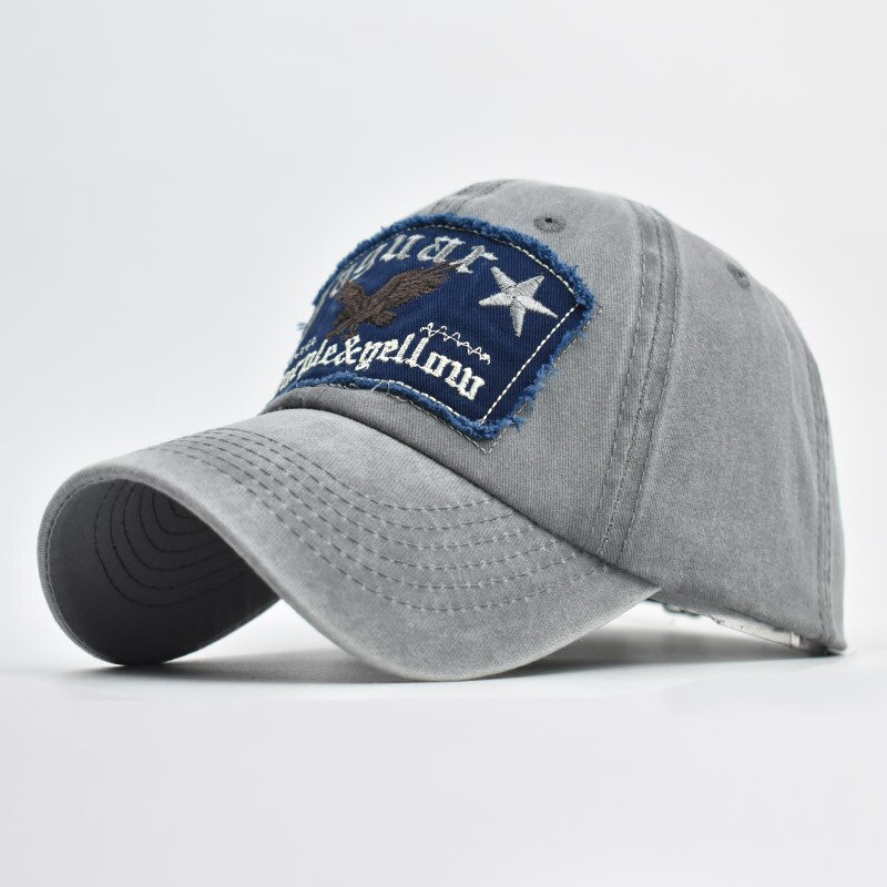 Stil broderad örnhatt antik finish via sköljande baseballkeps matchande snygg kille dam hatt i ren bomull: Tvättad grå