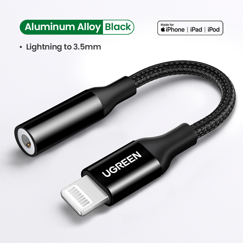 UGREEN Adapter für iPhones MFi DAC Blitz zu 3,5mm Kopfhörer Adapter Für iPhone 12 11 Pro max xr Aux kabel Telefon Zubehör: Aluminum Black