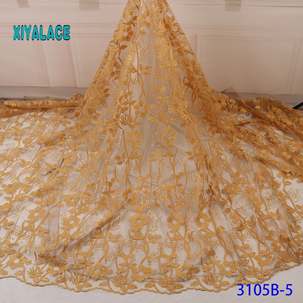 Franske pailletter blondestof kvinder brudekjole afrikansk blondestof blonde afrikansk tyl blondestof  ya3105b-5