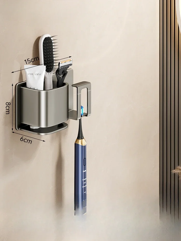 Toothbrush Rack Without Punching Brushing Cup Mouthwash Cup Rack Wall-mounted Bathroom Family Toothbrush Toothbrush Rack: Light Grey