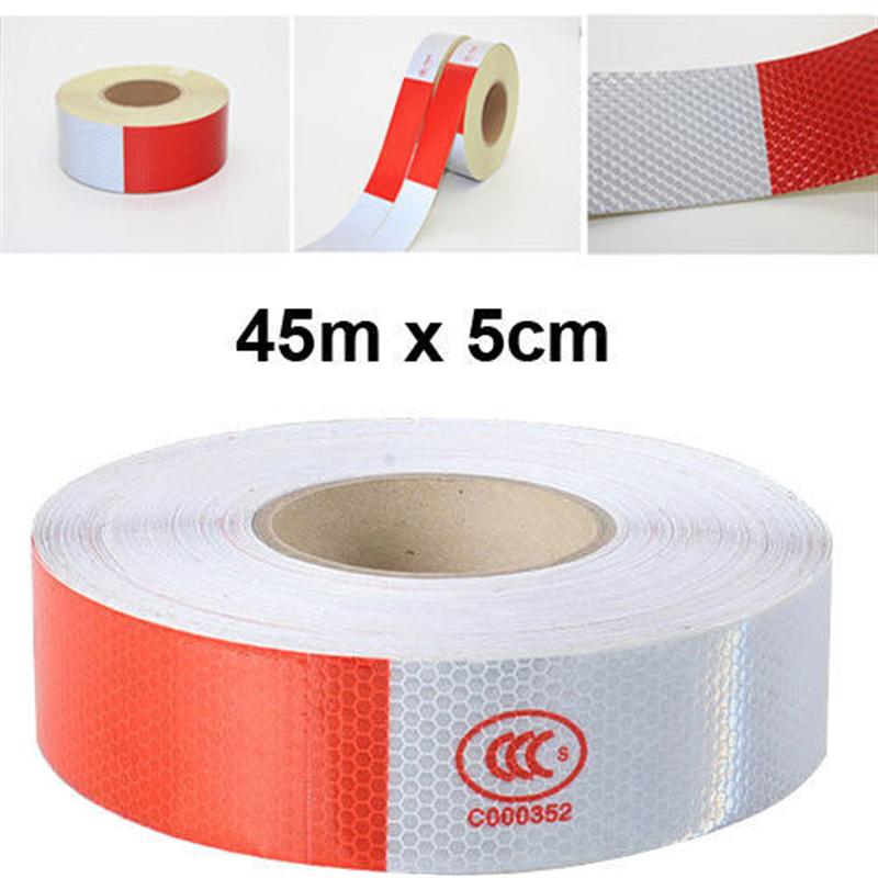 5 cm * 45 M Reflecterende Tape Roll Wit Rood Veiligheid Tape Trailer Conspicuity Dot Warming Tapes Reflecterende voor Voertuig auto Accessoires