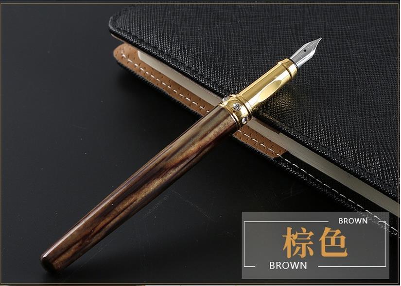 Metalen Vulpen Inkt Penpunt Kalligrafie Briefpapier Luxe Penna Stilografica Stylo Pluim Caneta Tinteiro 03821: Brown
