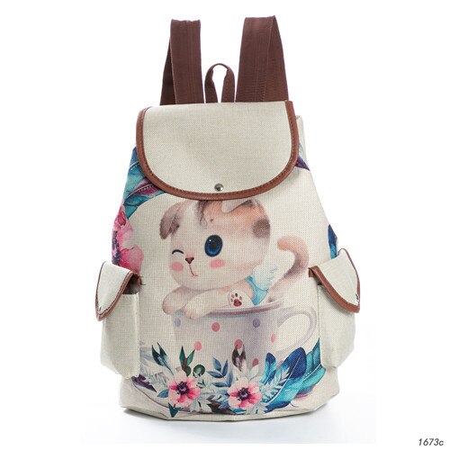 Miyahouse Casual Floral Cartoon Horse Printed Backpack Female Linen Drawstring School Bag For Teenage Girls Travel Rucksack