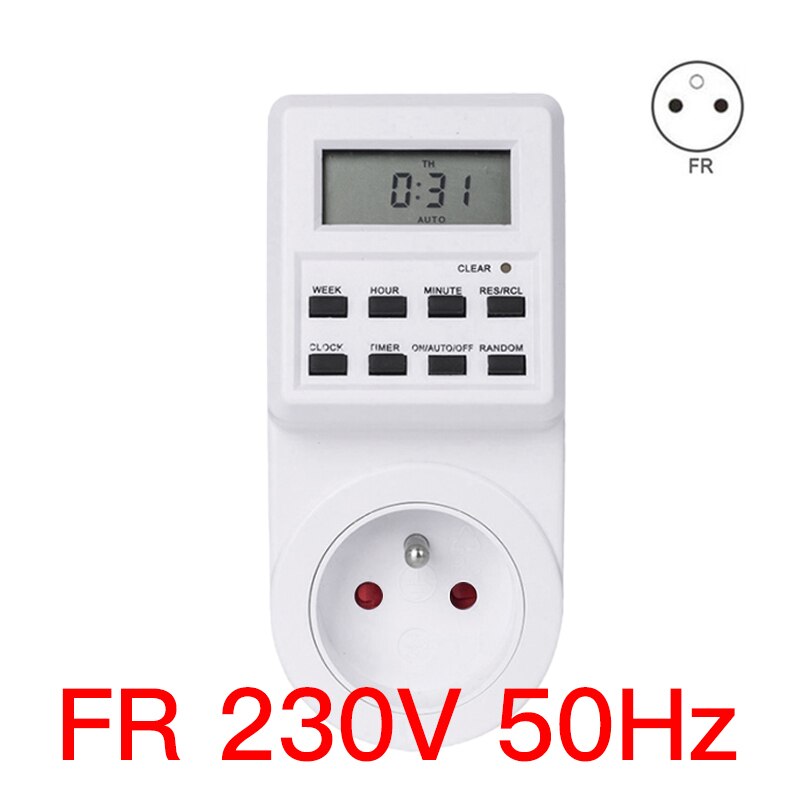 EUPlug Digital Weekly Programmable Electrical Wall Plug-in Power Socket Timer Switch Outlet Time Clock AC 220V 110V UK US FR BR: FR AC230V