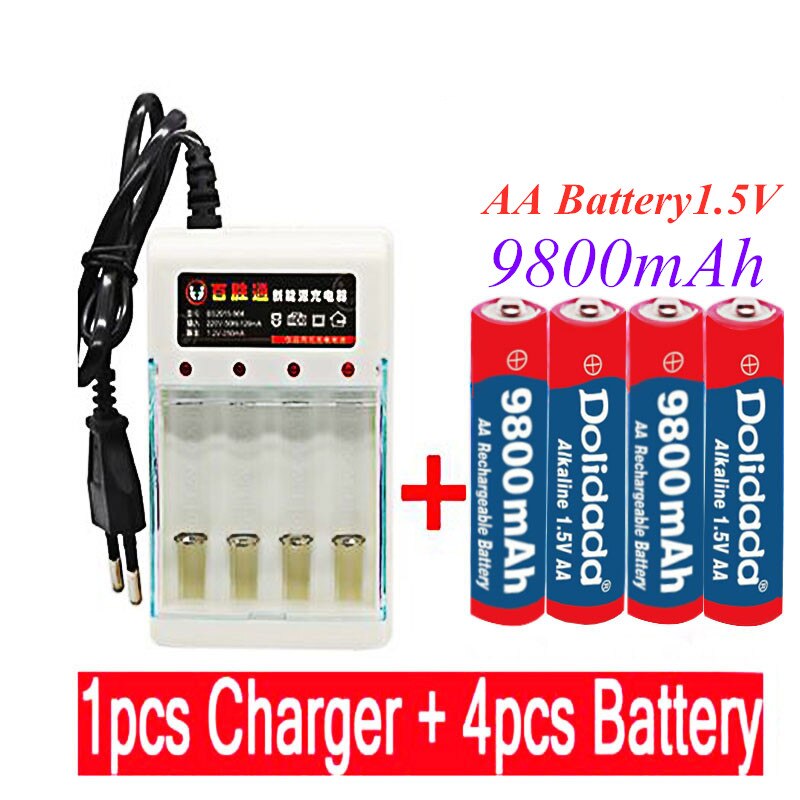 lot Brand AA rechargeable battery 9800mah 1.5V Alkaline Rechargeable batery for led light toy mp3 +charger: Gold