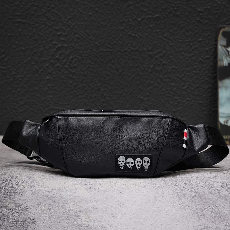 Unisex heuptas pu leren heuptas dames heuptas schedel punk borsttas heren zwarte telefoonhoes tas