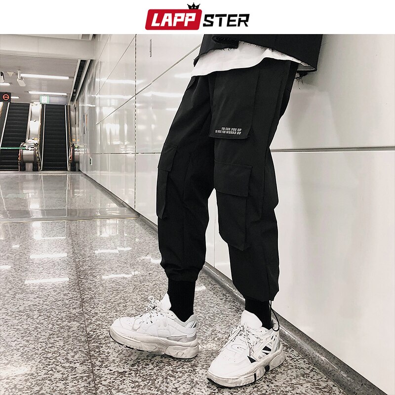 Lappster heren streetwear cargobroeken overalls heren baggy hiphop joggingbroeken broekzakken harembroek paarse joggingbroek koreaans