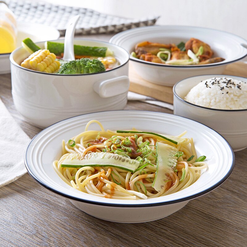 Plato de cerámica blanco grande redondo para sopa, plato hondo, vajilla creativa para el hogar, plato de desayuno, platos de China