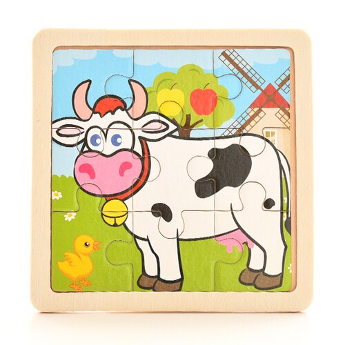 Baby Wooden Montessori Puzzle Child Game Wooden Puzzle 3D Cartoon Animal Puzzle Babies Toys Puzzles For Kids 1 2 3 Year Old: Cow