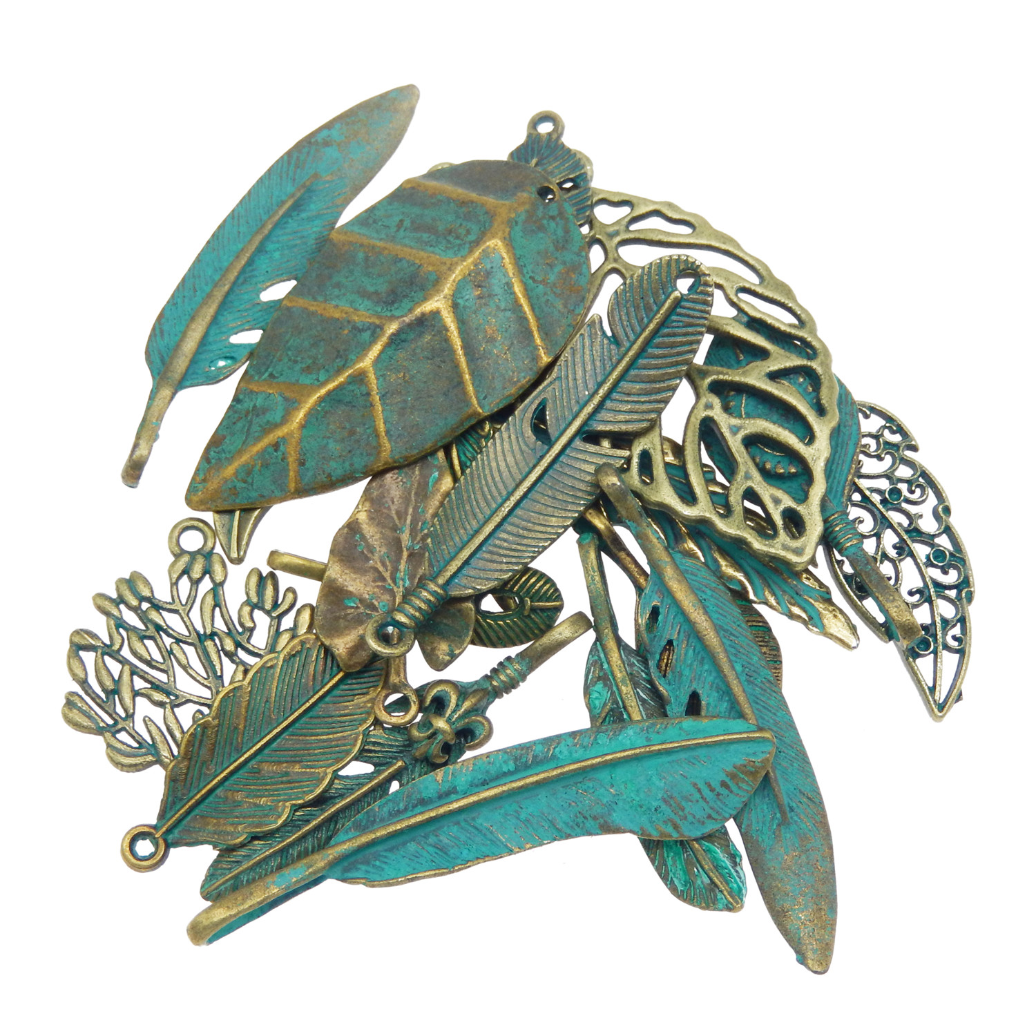 Graceangie 14 Pcs Antiek Brons Charms Gesimuleerde Groene Bladeren Hangers Schorsing Armbanden Ketting Accessoire Gemengde Vorm