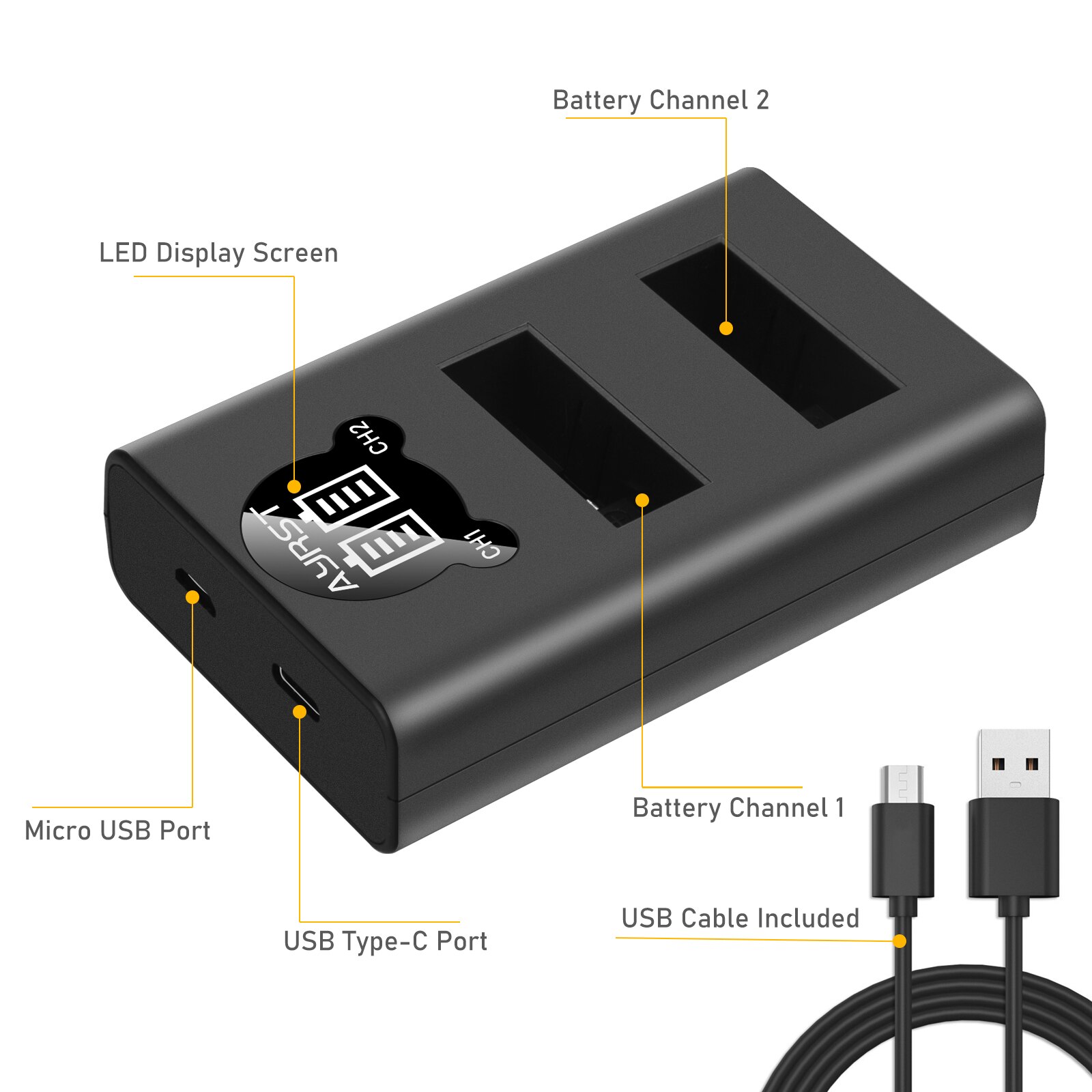 1680mAh for GoPro Hero 7 Hero 6 Hero 5 Battery + USB dual Charger rechargeable for GoPro Hero 7 6 5 Black Cameras Fully Decoded