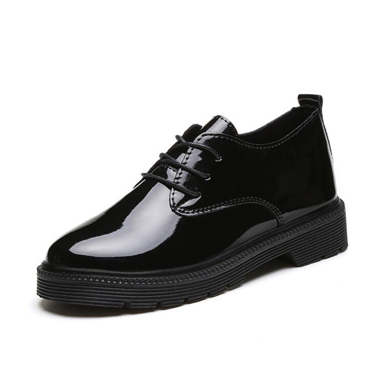 Women oxfords Flats Platform shoes Patent Leather Slip-on pointed Creeper black Brogue Loafers Brand XY16: Black / 9