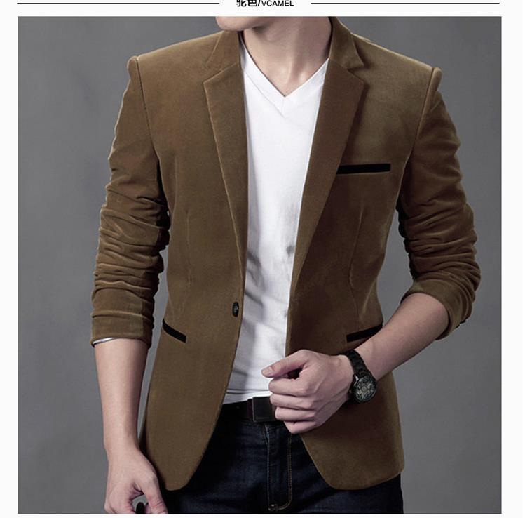 Lyxig kavaj herr vårmärke bomull slim fit herr kostym terno masculino herr kavaj masculino: Brun / Xxxl