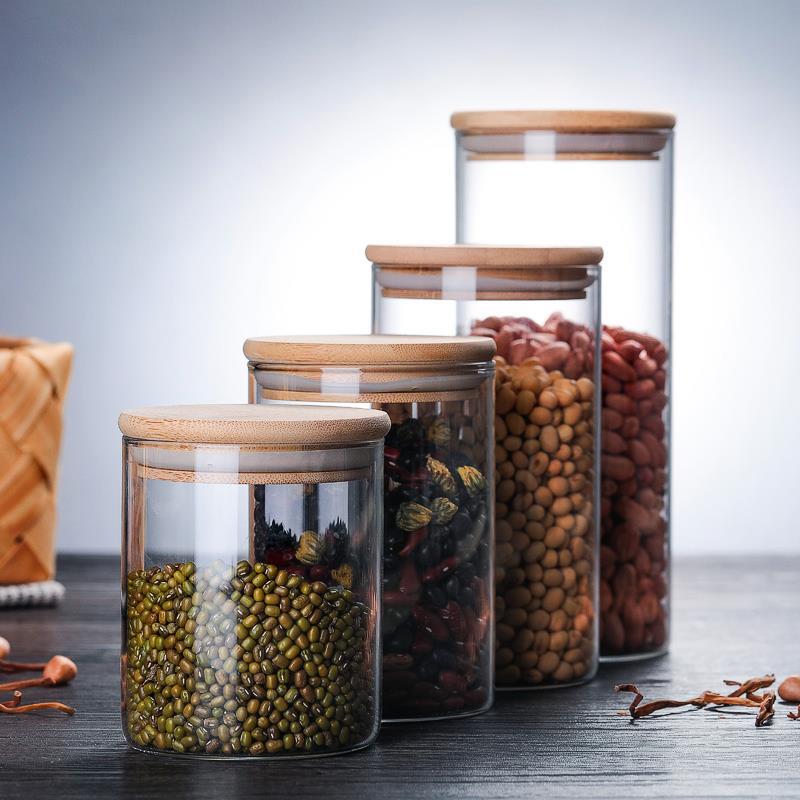 Glass Containers Food Glass Jars and Lids Glass Jar with Lid Kitchen Storage Box Organization Containers Bottle Spice Boats