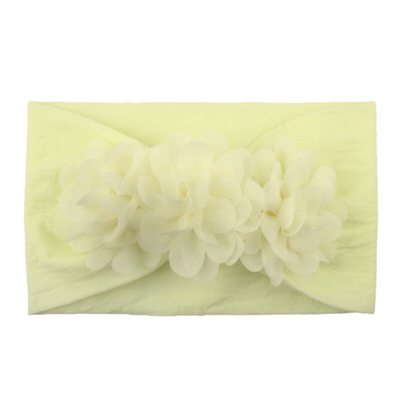 Lace Flower Baby Hoofdbanden Voor Meisjes Elastische Hoofd Wraps Effen Head Band Haar Boog Zuigelingen Pasgeboren Haar Accessoires Foto prop: creamy-white