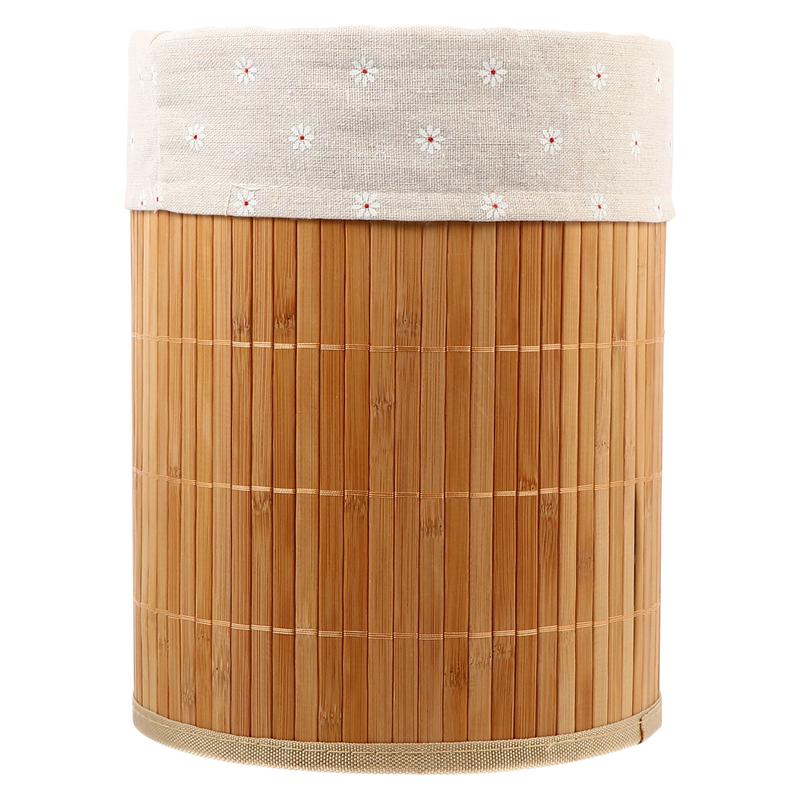 Bamboo Weaving Storage Basket Sundries Basket Foldable Clothes Basket Foldable Round Office Trash Can Classification Waste Paper: White