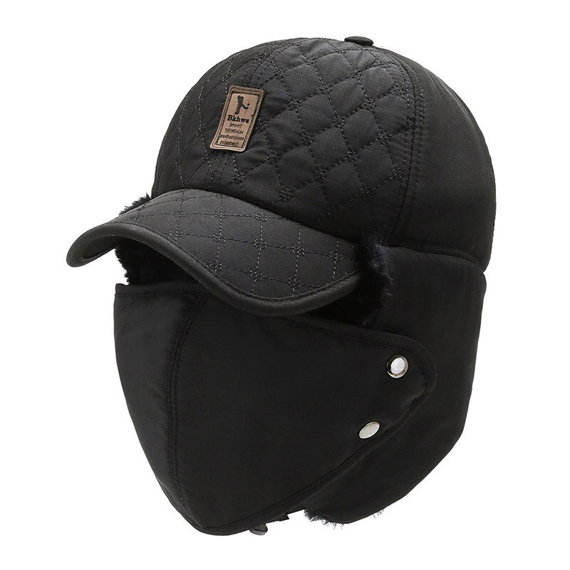 Trend Winter Thermische Bomber Hoeden Mannen Vrouwen Gehoorbescherming Oorbeschermers Voelde Masker Gezicht Winddicht Ski Cap Dikker Paar Oorkleppen Hoed: black