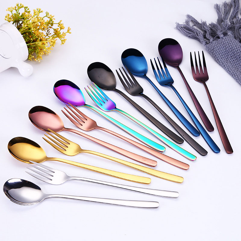 Thuis Rvs Regenboog Lange Steel Vork Klassieke Ijs Scoop Dessert Fruit Vork Thee Koffie Mengen Lepel Servies