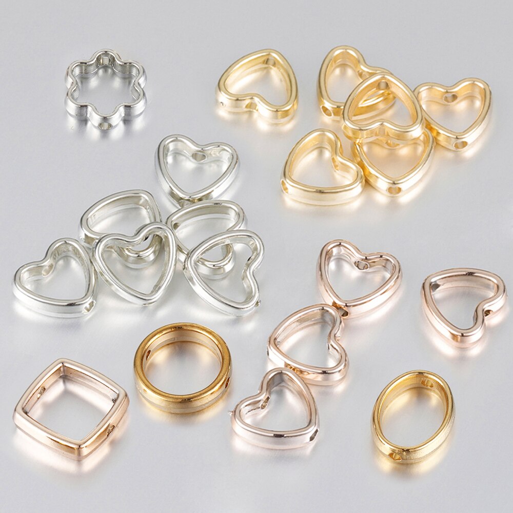50 sztuk Love Heart dwa otwory CCB koraliki rama Spacer koraliki naszyjnik DIY złącza bransoletki wisiorki akcesoria do wyrobu biżuterii