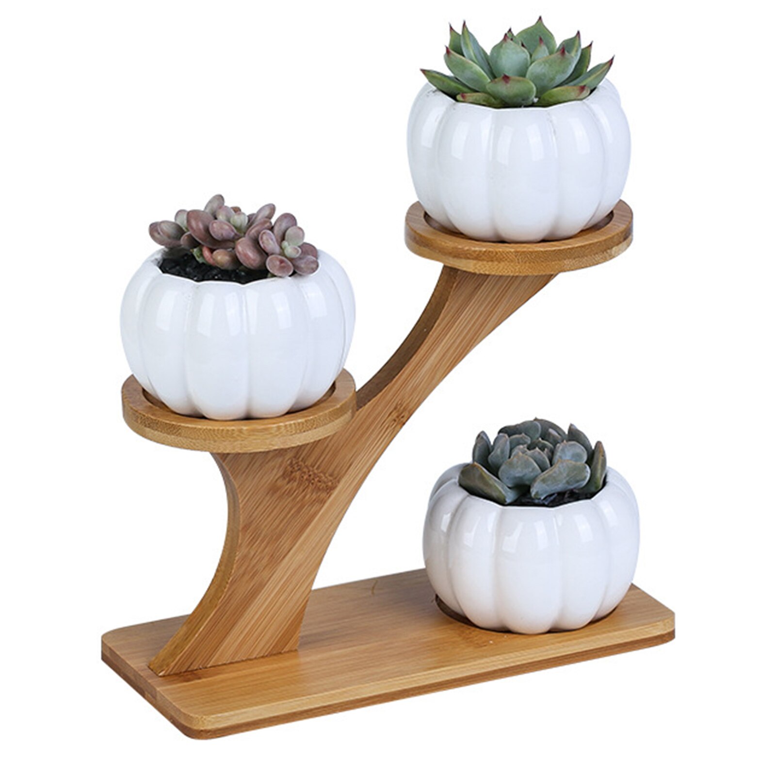 Unique Wood Shelving Bamboo Plant Stands Can Hold 3 Plant Pots Indoor Multi-Layer Flower Pot Stand Only Storage Racks Home Decor