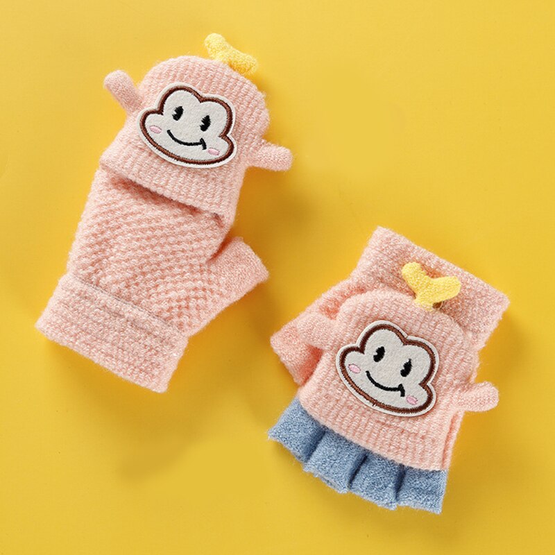 1-4 Jaar Oude Kinderen Winter Vingerloze Handschoenen Kids Leuke Aap Warme Zachte Gebreide Wanten Meisjes Jongens Indoor En outdoor Handschoenen
