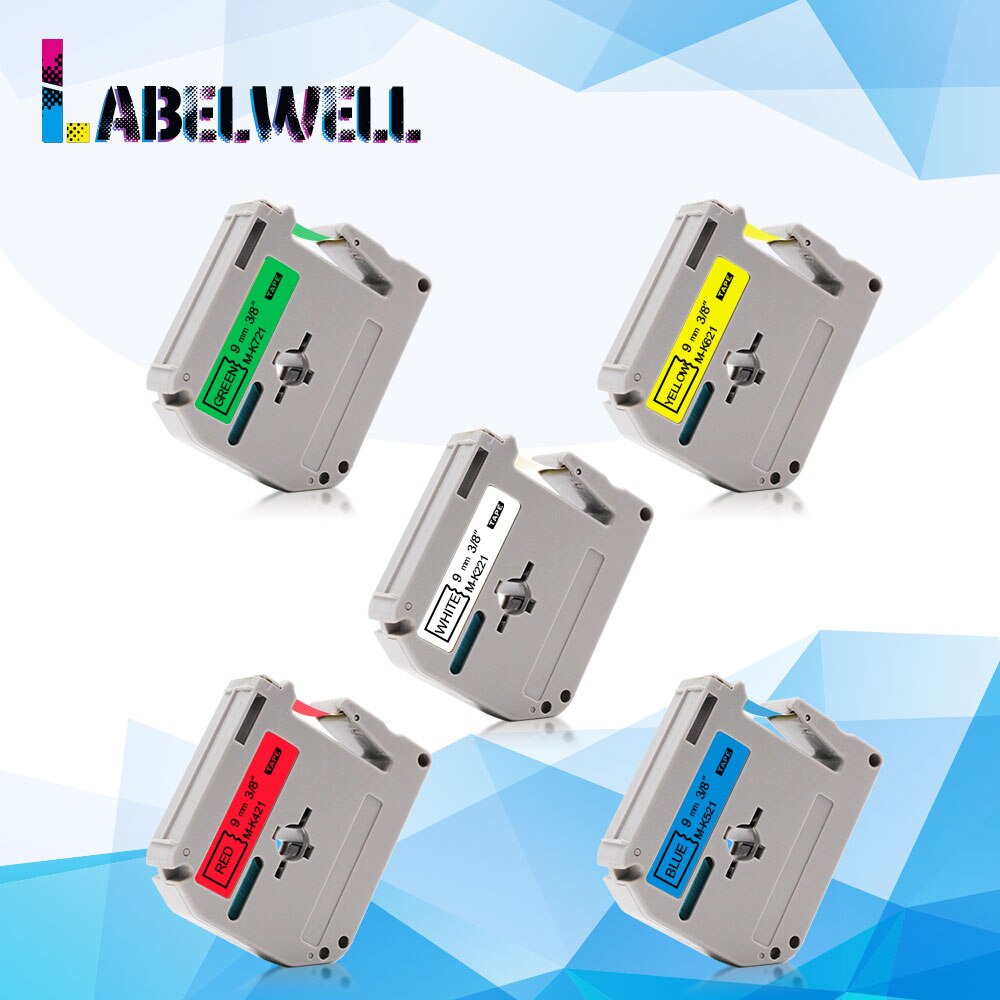 Labelwell Label Tape 9mm x 8m - 5 Colors - Compatible with Brother P-touch PT Printers: Default Title