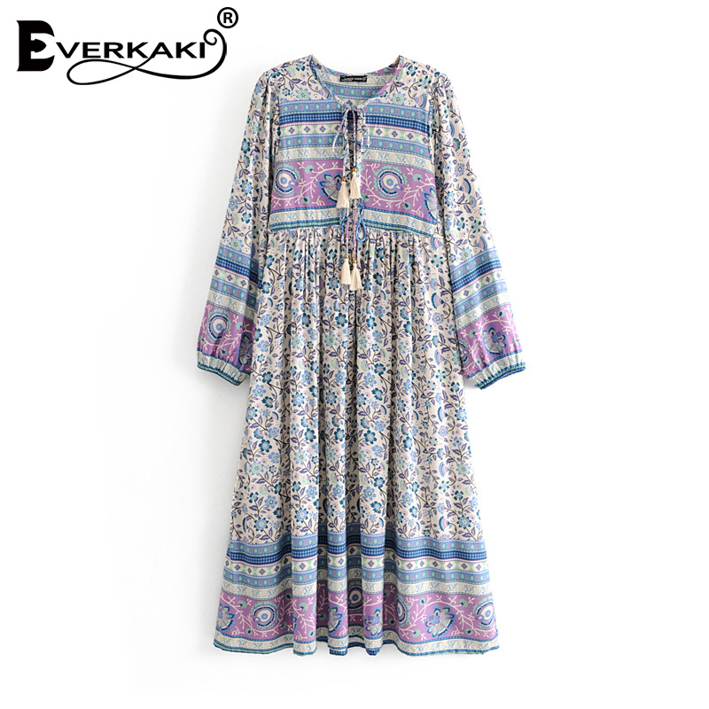 Everkaki Boho Floral Print Maxi Dress Women Summer... – Grandado