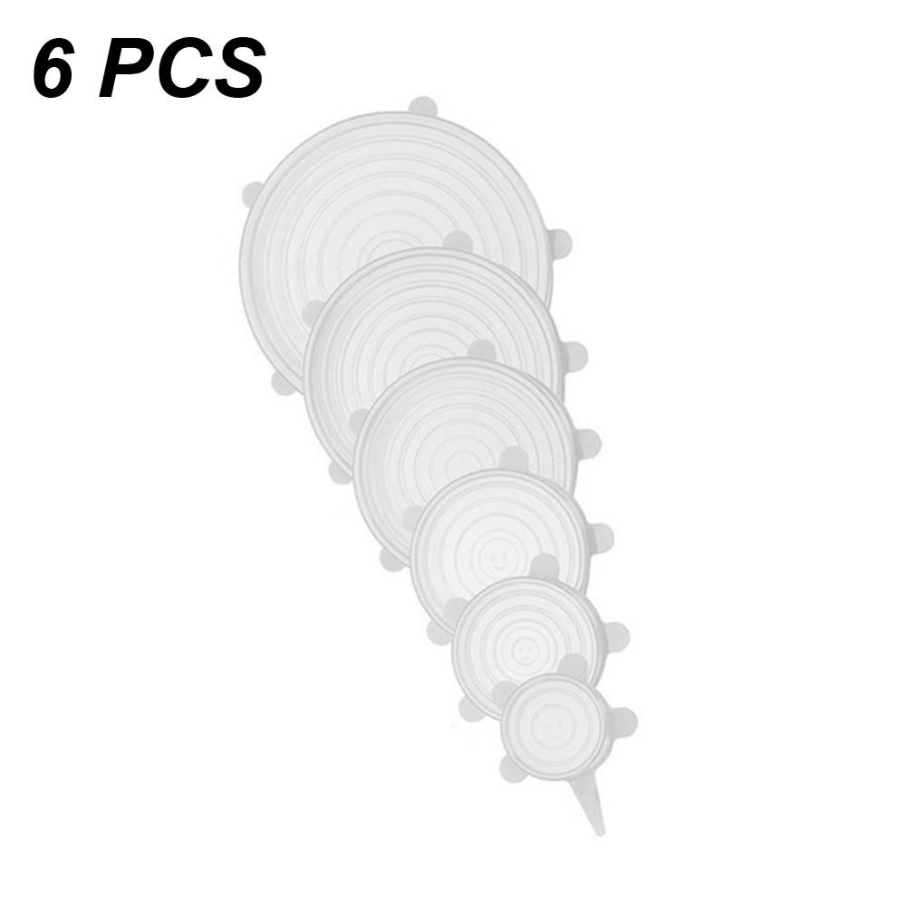 6/12Pcs Silicone Stretch Deksels Universele Deksel Siliconen Kom Pot Deksel Siliconen Cover Pan Koken Voedsel Verse kom Cover: 6pcs white round