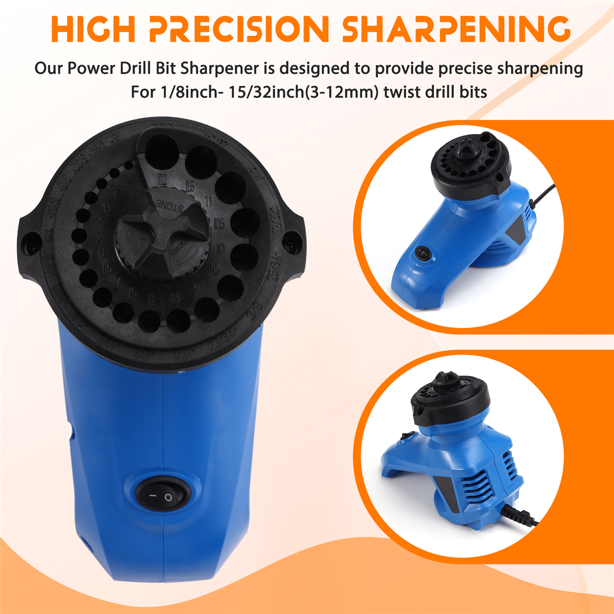 Power Drill Bit Sharpener for 1/8in-15/32in 3-12mm Twist Drill Bit Sharpener Grinder Drill Bit Sharpener Machine US Plug