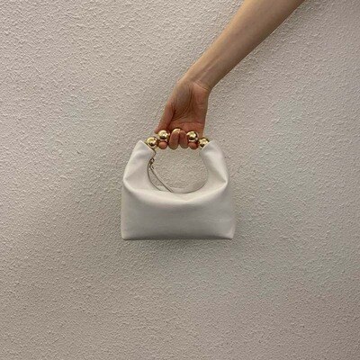 Women Bag Pu Leather Clutch Purse Pearl Chain Handbags For Women Crossbody Female Shoulder Bag Metal Small Tote Bag: WHITE