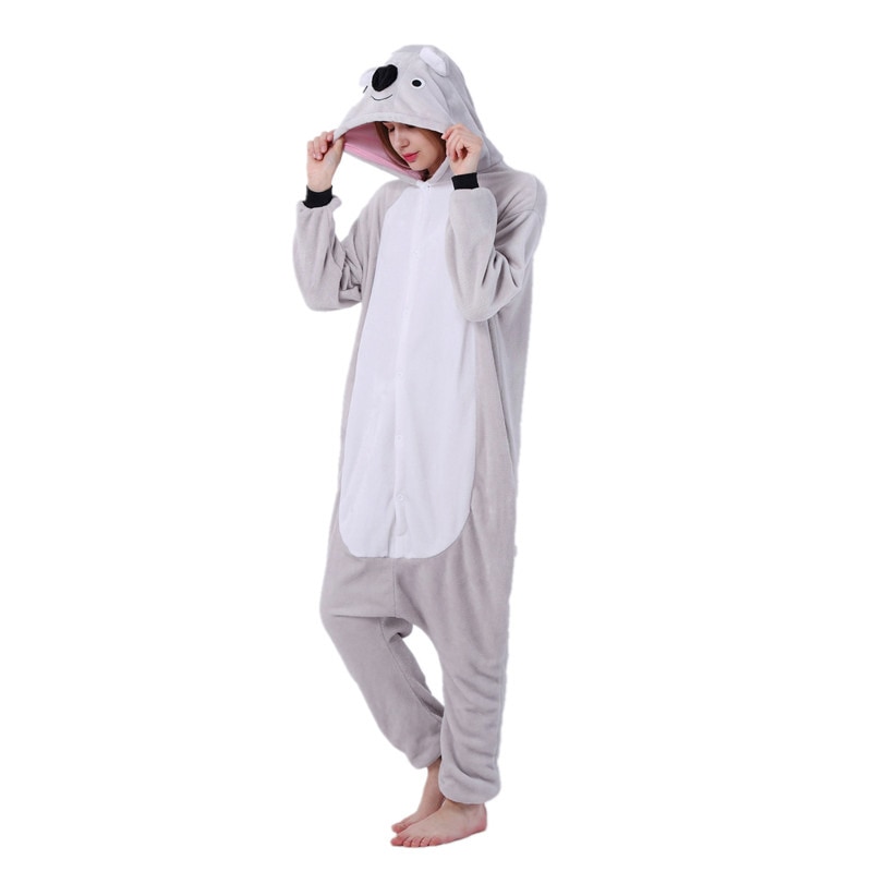 Kigurumi Grey Koala Pajama Adult Animal Onesie Women Men Couple Winter Pajamas Suit Sleepwear Flannel Pijamas