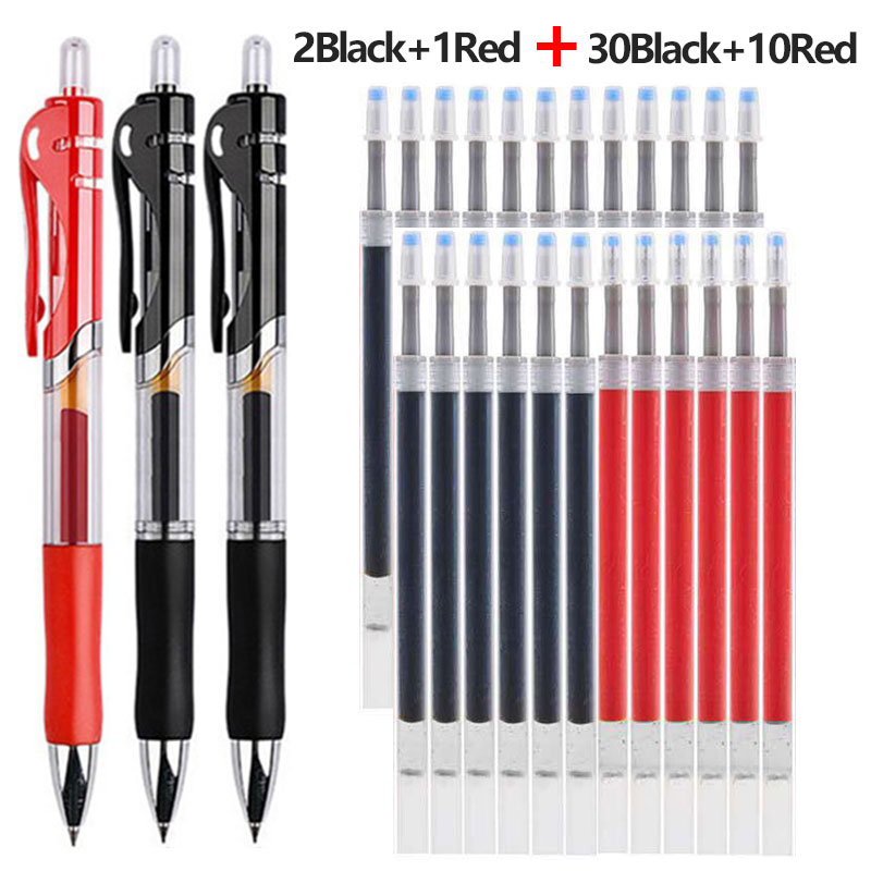 Juego de 43 Uds de bolígrafos y recambios de Gel, papelería, bolígrafo de escritura Kawaii, tinta negra/roja/azul, bolígrafo azul de 0,5mm, suministros escolares de oficina: Rojo