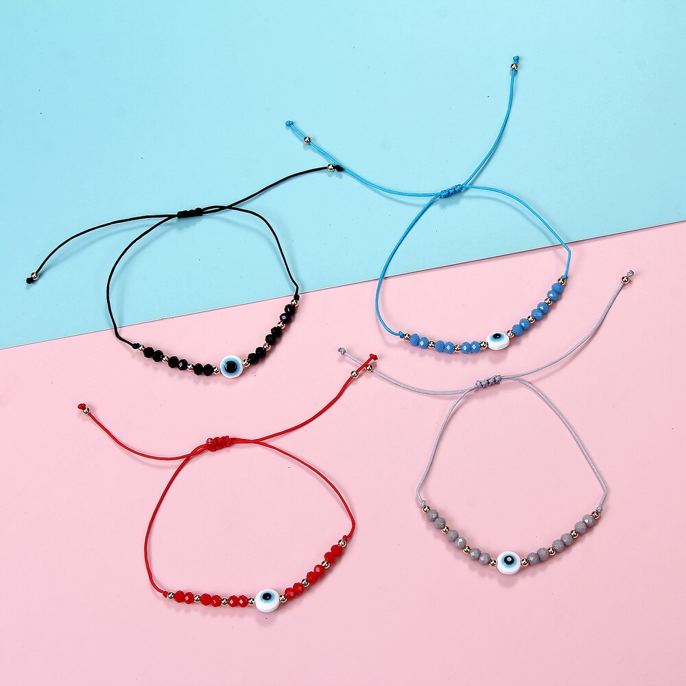 12 stuks/partij koppels vrouwen blauwe turkse boze oog bedels armbanden kristallen kralen verstelbare touwketting enkelbandjes kind meisjes sieraden