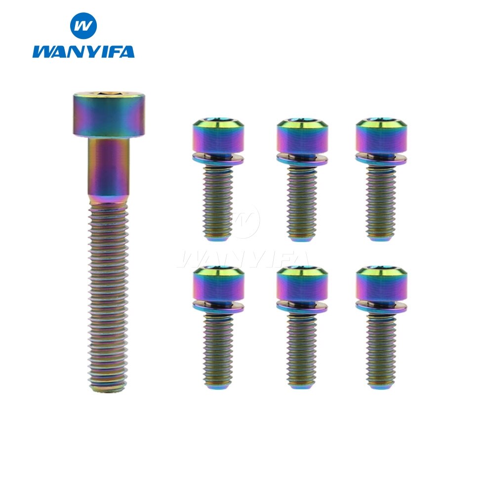 Wanyifa 6Pcs M6x16 18 20 25mm Titanium Bolt with Washers + 1Pcs M6x35mm Column Head Ti Titanium Screws Bolts: M6x18mm Rainbow