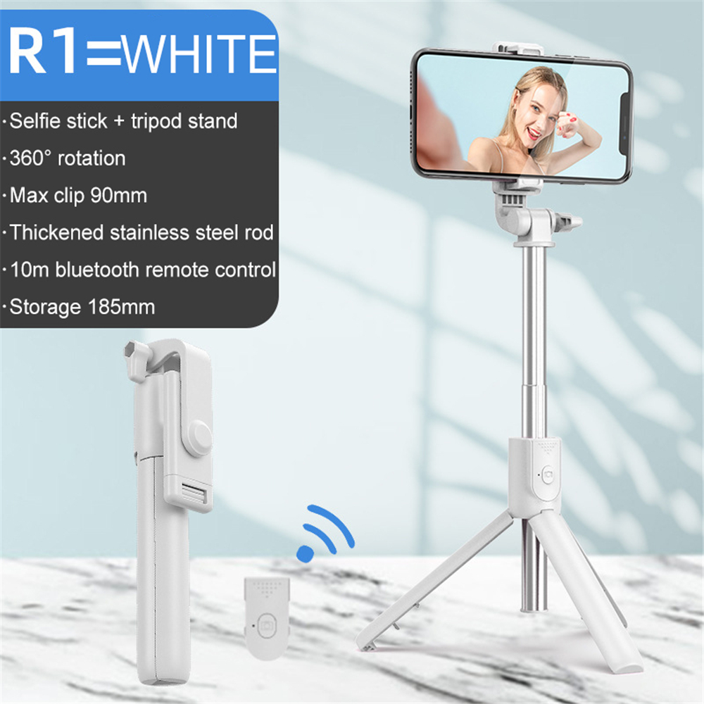 Tragbarer, kabelloser bluetooth-selfie-stick mit ausziehbarem und faltbarem stativ für ios, android und iphone.: Weißes licht ohne fülllicht