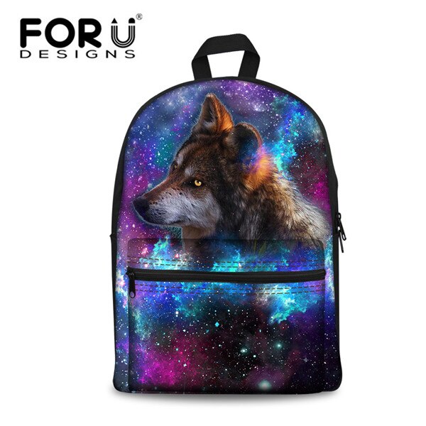 FORUDESIGNS Backpck Men's 3D Galaxy Animal Wolf Printing Bagpack Teenagers Cool School Backpack for Kids Travel Mochila: CC3198J