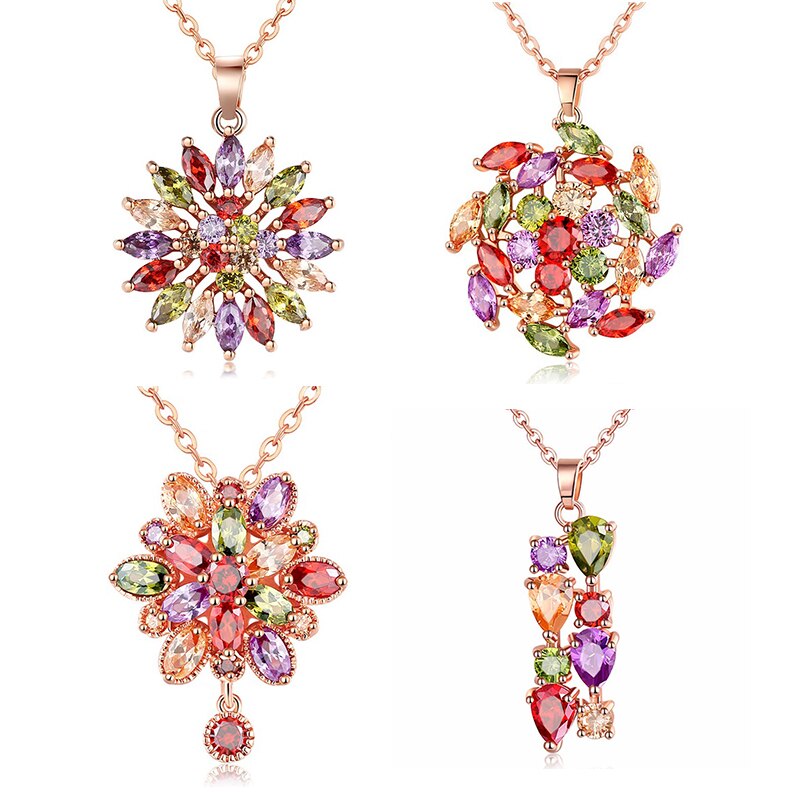 Multicolore zircone pendentif collier de chaîne pull pendentif collier pour les femmes coloré soleil fleur bijoux