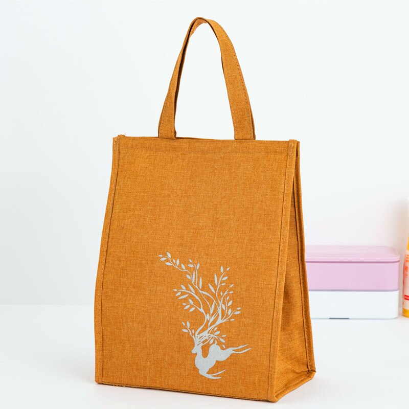 Chinese Red Fuku Deer Tote Waterproof Oxford Cooler Bags Portable Zipper Thermal Lunch Bags For Women Lunch Box Tote Food Bags: Yellow L