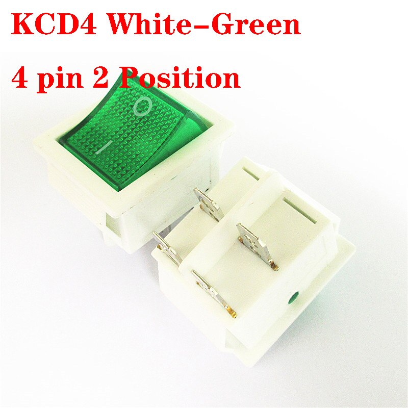 10PCS KCD4 Rocker Switch ON-OFF 2 Position 4 pin / 6 pin Electrical equipment With Light Power Switch 16A 250VAC/ 20A 125VAC: White-Green 4 Pin