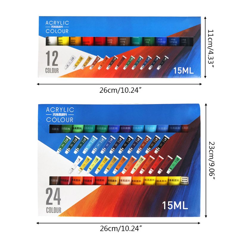 12/24 färger konstnär akrylfärger 15ml rör ritning... – Vicedeal