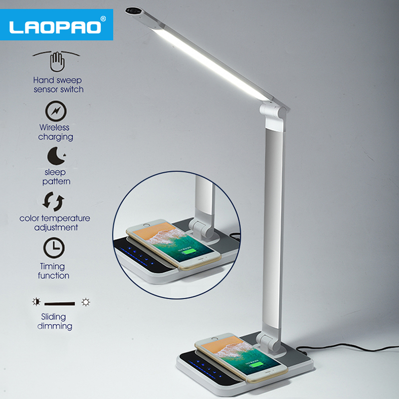 LAOPAO LED-bureaulamp 72 lampen 3 kleuren Handvegen Draadloos opladen 360 graden rotatie Touch Oogbescherming met timer Tafellamp