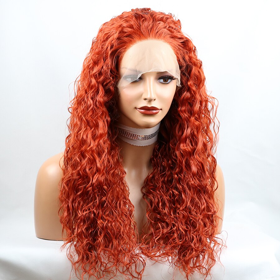 Natural Hairline Red Orange Lace Front Wig for Women Long Natural Synthetic Hair Replacement Heat Resistant Synthetic Wigs